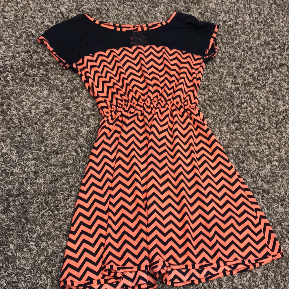 Chevron black and coral dress